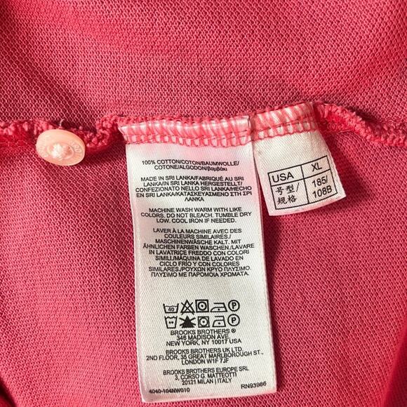 Brooks Brothers Red Fleece Polo Shirt XL Pink Striped Collar Accent Casual Prep - Picture 7 of 7